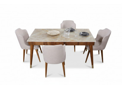 Iesszëmmer Holz Dëscher Iessgruppeset Stullgruppp Nei Dësch 4x Design Still 5tlg