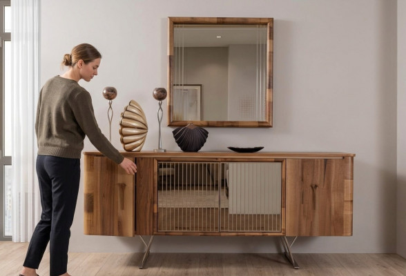 Sideboards Holz Schaf Konschtlech Kommoden Brong Nei Sideboard mat Spigel Anrichte