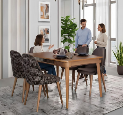 Dësch Design Still 5tlg Iesszëmmer Holz Dëscher Iessgruppe Set Stull Grupp Nei