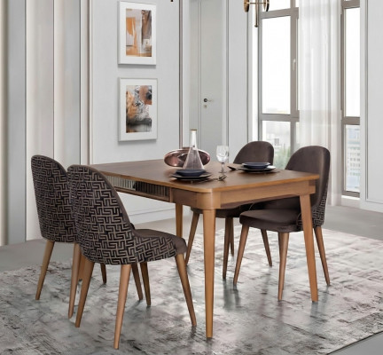 Dësch Design Still 5tlg Iesszëmmer Holz Dëscher Iessgruppe Set Stull Grupp Nei