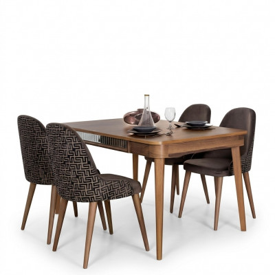 Dësch Design Still 5tlg Iesszëmmer Holz Dëscher Iessgruppe Set Stull Grupp Nei