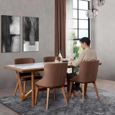 Luxus Set Iesszëmmer Iessdësch Stull Dësch Dëscher Still Holz Design 5 Stéck Nei