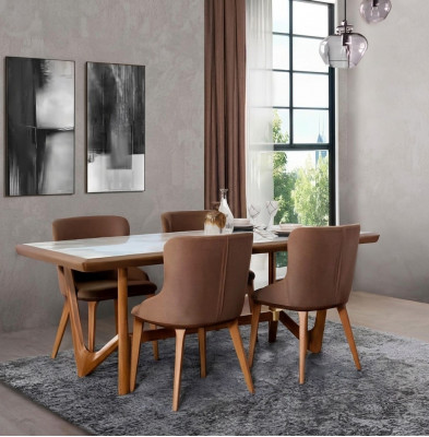Luxus Set Iesszëmmer Iessdësch Stull Dësch Dëscher Still Holz Design 5 Stéck Nei