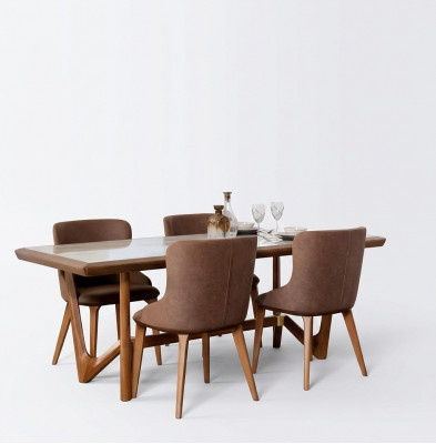 Luxus Set Iesszëmmer Iessdësch Stull Dësch Dëscher Still Holz Design 5 Stéck Nei