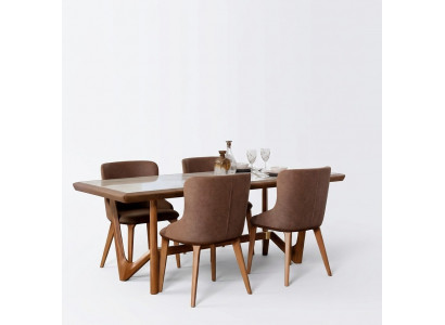 Luxus Set Iesszëmmer Iessdësch Stull Dësch Dëscher Still Holz Design 5 Stéck Nei