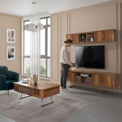 Wunnzëmmer Miwwelen Wunnzëmmer Wandregal TV Schaf Wandsschief Regal Holz Miwwelen