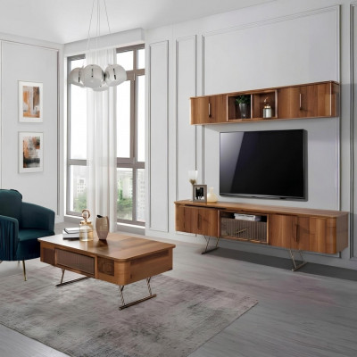Wunnzëmmer Miwwelen Wunnzëmmer Wandregal TV Schaf Wandsschief Regal Holz Miwwelen
