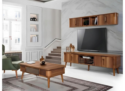 TV Wand Holz Stil Modern Regal Wunnzëmmer Miwwelen Schaf nei modern Wunnwand nei