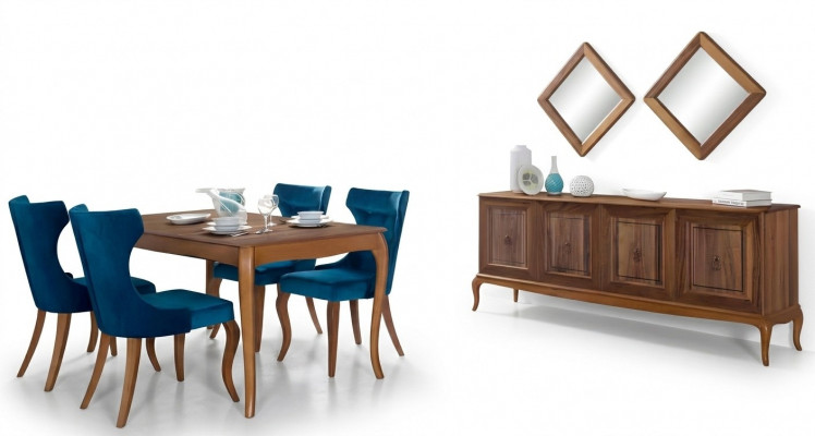 Komplett Set Iessdësch 4x Stull Iesszëmmer Set Iess Grupp Holz Dësch Dëscher 6tlg