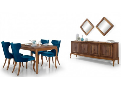 Komplett Set Iessdësch 4x Stull Iesszëmmer Set Iess Grupp Holz Dësch Dëscher 6tlg