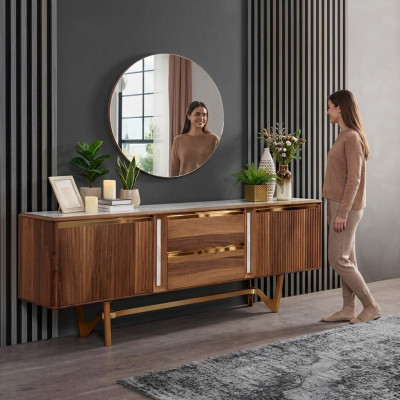 Säitendëscht Kommoden Set italienesch Miwwelen 2tl. Schaf Holz Kommode mat Spigel