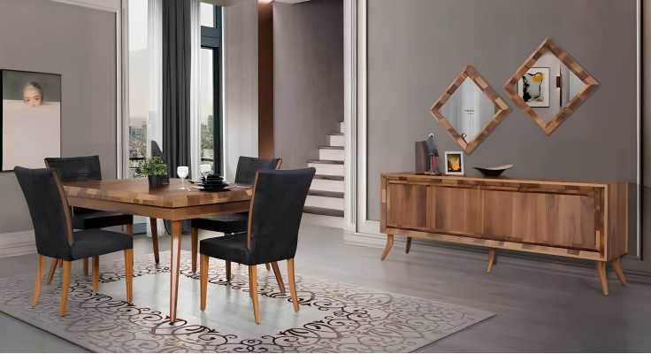 Iesszëmmer Set Iessdësch 4 Still Komoud Dëscher Holz Design Grupp Garnitur 6tlg