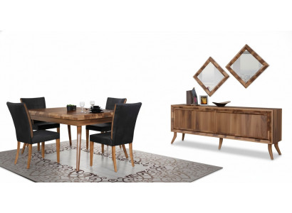 Iesszëmmer Set Iessdësch 4 Still Komoud Dëscher Holz Design Grupp Garnitur 6tlg