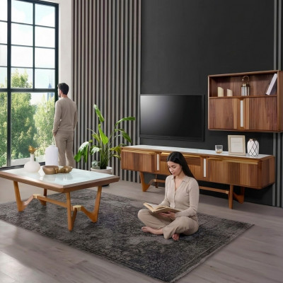 Sideboard TV Lowboard RTV Schaf Dësch Wunnzëmmer Holz Modern Wunnwand Miwwelen