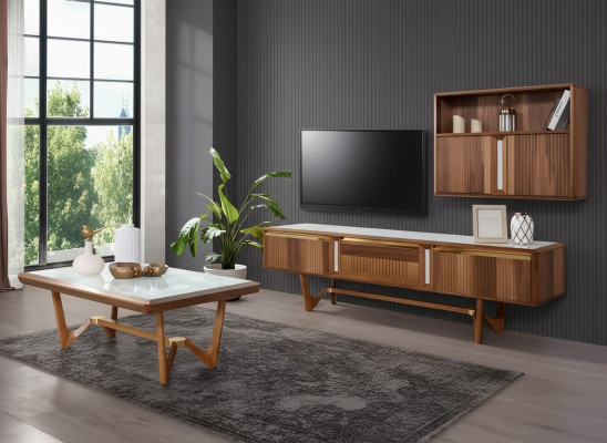 Sideboard TV Lowboard RTV Schaf Dësch Wunnzëmmer Holz Modern Wunnwand Miwwelen