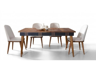 Dëscher Iesszëmmer Garnitur Iessdësch Stull Set 5tlg. Textil Holz Lehn Still Miwwelen