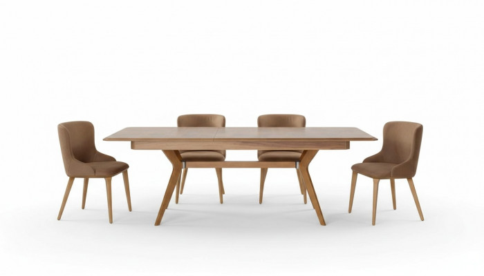 Designer Holz Iesszëmmer Set Dësch 4x Lehn Still Set Garnitur Polster 5-Deel Set
