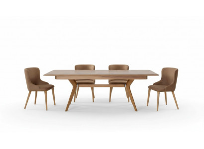 Designer Holz Iesszëmmer Set Dësch 4x Lehn Still Set Garnitur Polster 5-Deel Set