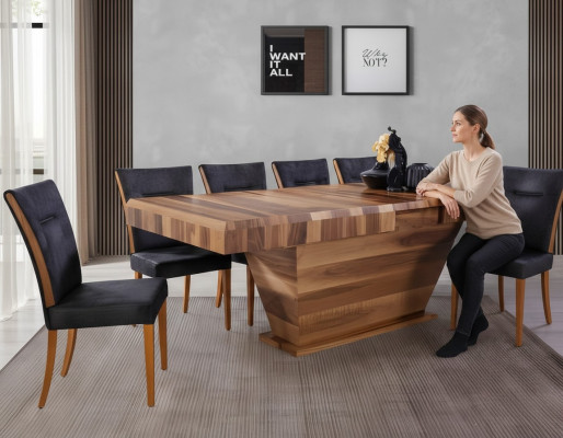 Dësch + 6Stull Set Garnitur Polster 7tlg Neien Designer Holz Iess Wunn Zëmmer Set