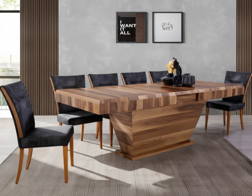 Dësch + 6Stull Set Garnitur Polster 7tlg Neien Designer Holz Iess Wunn Zëmmer Set