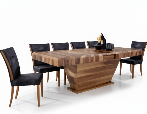Dësch + 6Stull Set Garnitur Polster 7tlg Neien Designer Holz Iess Wunn Zëmmer Set