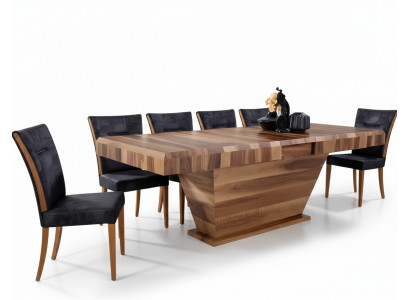 Dësch + 6Stull Set Garnitur Polster 7tlg Neien Designer Holz Iess Wunn Zëmmer Set