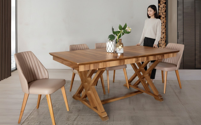 Garnitur Dësch 6x Léinstull Still Luxus Iessgrupp Set 7 Stéck Komplett Iesssall