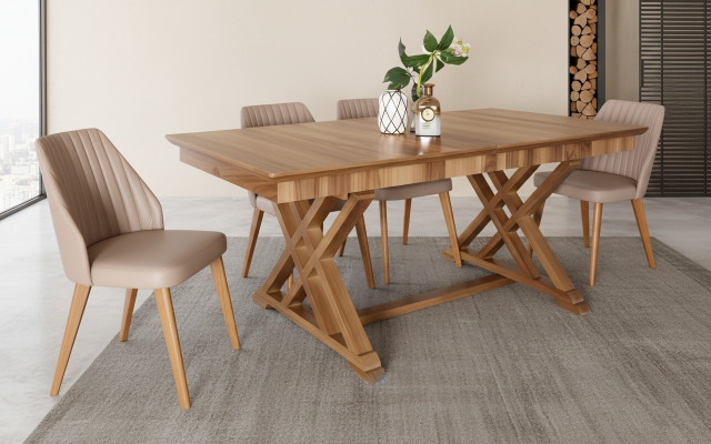 Garnitur Dësch 6x Léinstull Still Luxus Iessgrupp Set 7 Stéck Komplett Iesssall