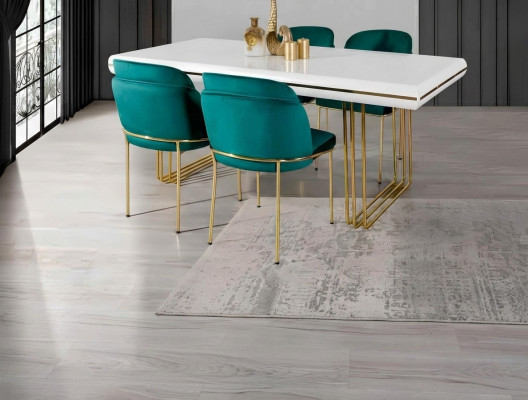 Luxus Iessdësch Dësch Iesszëmmer Dëscher Metall Design Kichendësch Wäiss Gold Holz