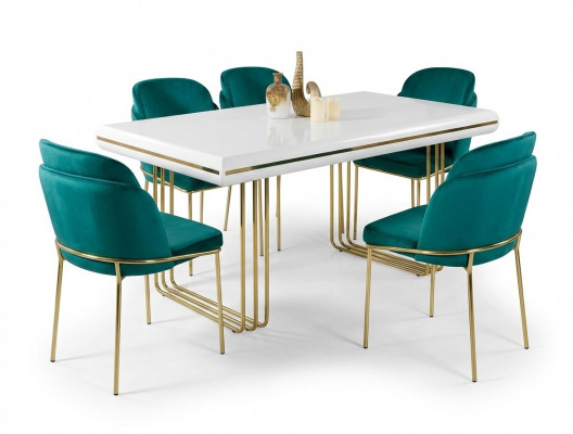 Luxus Iessdësch Dësch Iesszëmmer Dëscher Metall Design Kichendësch Wäiss Gold Holz