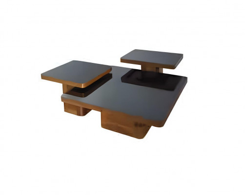 Wunnzëmmer Holzdësch Set Salonsdësch Dësch Miwwelen Holz Glas Set Salonsdëscher