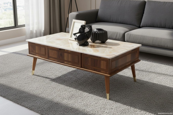 Design Couchtisch Wunnzëmmer Steenoptik Dësch Beistelltableau Dëscher 160x68cm