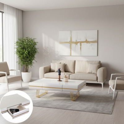 Couchtisch Dësch Säitentësch Wunnzëmmer Säitentësch Modern Dëscher wäiss gëllen