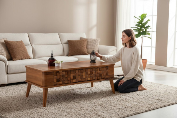 Design-Couchtisch Dëscher Rechteckeg Holz Wunnzëmmer Dësch Modern Miwwelen Luxus
