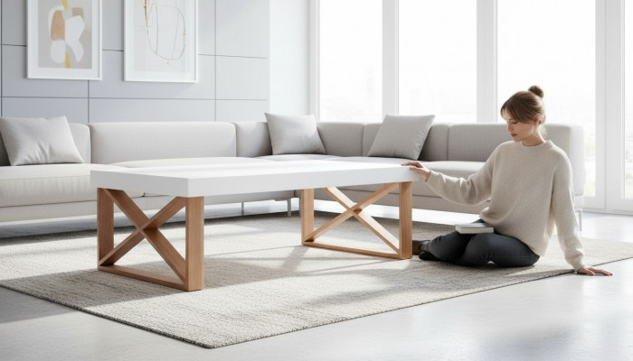 Canapé Dësch Kaffisdësch Wunnzëmmer Wäiss Luxus Canapéen Design Holzdëscher