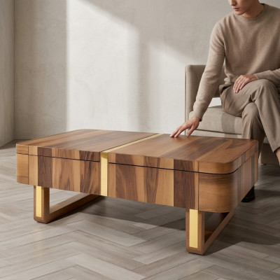 Wunnzëmmer Holz Dëscher Säitent Luxus Stil Dësch Couchdësch Beisäitentisch