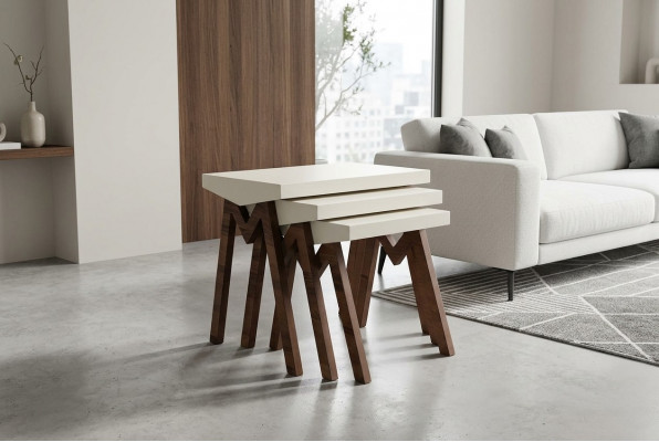 Blummständig Beistelltische Holzdëscher Set Beistelltisch Dësch Couchtisch 3tlg.