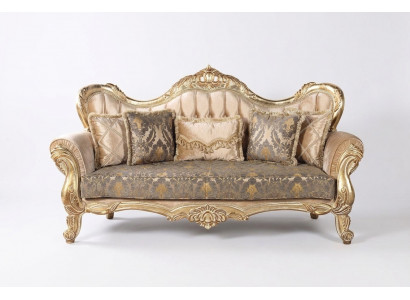 Chesterfield Barock Dräisëtzer Couch Miwwel Sofa Stoff Gold Couchen
