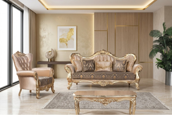 Chesterfield Sofa Garnitur Couch Polster Miwwelen Barock Rokoko Dësch 3tlg