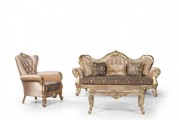 Chesterfield Sofa Garnitur Couch Polster Miwwelen Barock Rokoko Dësch 3tlg