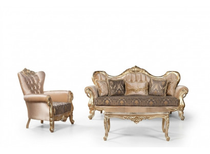 Chesterfield Sofa Garnitur Couch Polster Miwwelen Barock Rokoko Dësch 3tlg