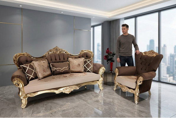 Klassesch Canapé-Set Sofa Wunnzëmmer Miwwelen Ariichtung 3+1 Sëtz Sofa