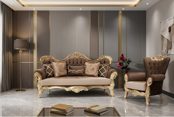 Klassesch Canapé-Set Sofa Wunnzëmmer Miwwelen Ariichtung 3+1 Sëtz Sofa