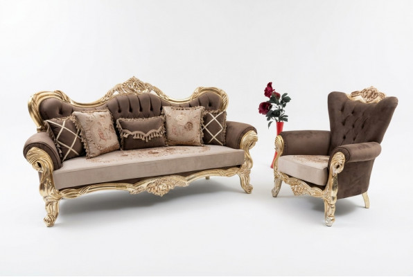 Klassesch Canapé-Set Sofa Wunnzëmmer Miwwelen Ariichtung 3+1 Sëtz Sofa