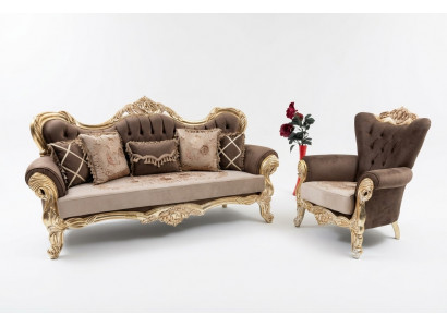 Klassesch Canapé-Set Sofa Wunnzëmmer Miwwelen Ariichtung 3+1 Sëtz Sofa