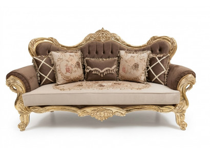 Chesterfield Barock Dräi-Sëtzene Sofa Couchen Stoff Gold Miwwelen