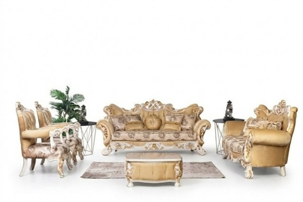 Klassesch Sofagarnitur 4-Stéck Set Barock Rokoko Luxus Miwwelen Couch Sofa