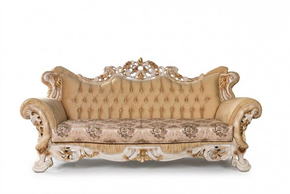 Chesterfield Barock Dräisëtzer Canapé Miwwel Sofa Couchen Stoff Beige