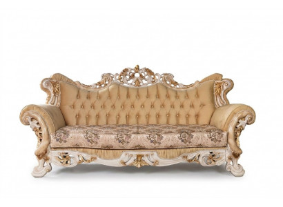 Chesterfield Barock Dräisëtzer Canapé Miwwel Sofa Couchen Stoff Beige