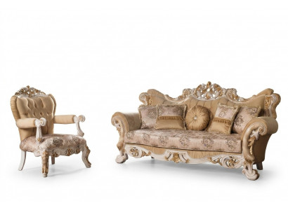 Wunnzëmmer Luxus Sofa Beige Sofagarnitur Sofas Fotell 3+1 Sëtz Stoff Design